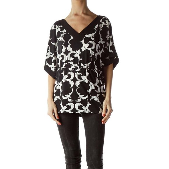 White House Black Market Tops - White House Black Market Black White Toile Print Blouse